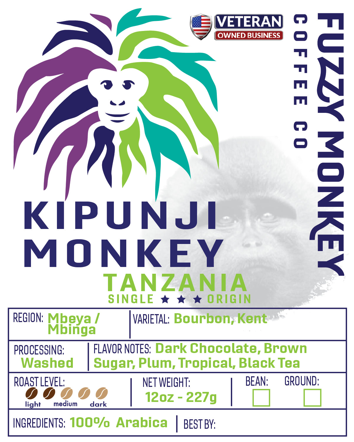 Kipunji Monkey - Tanzania - Specialty Grade Coffee - Light Roast