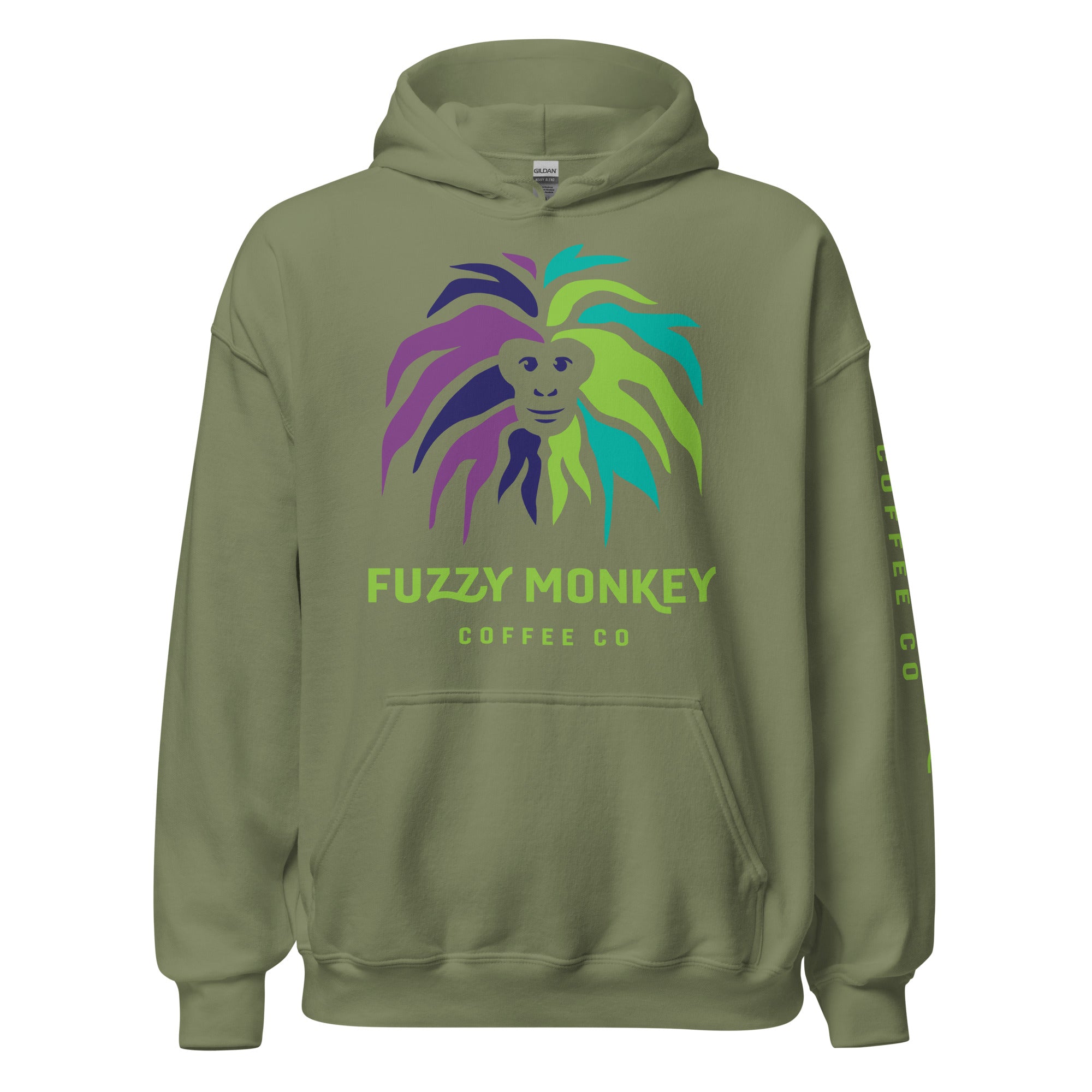 Gildan Heavy Weight Hoodie - Unisex - Front Logo - Left Sleeve Text